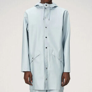 Rains Women's Sky Fishtail Hem Button Down Long Jacket Size Large